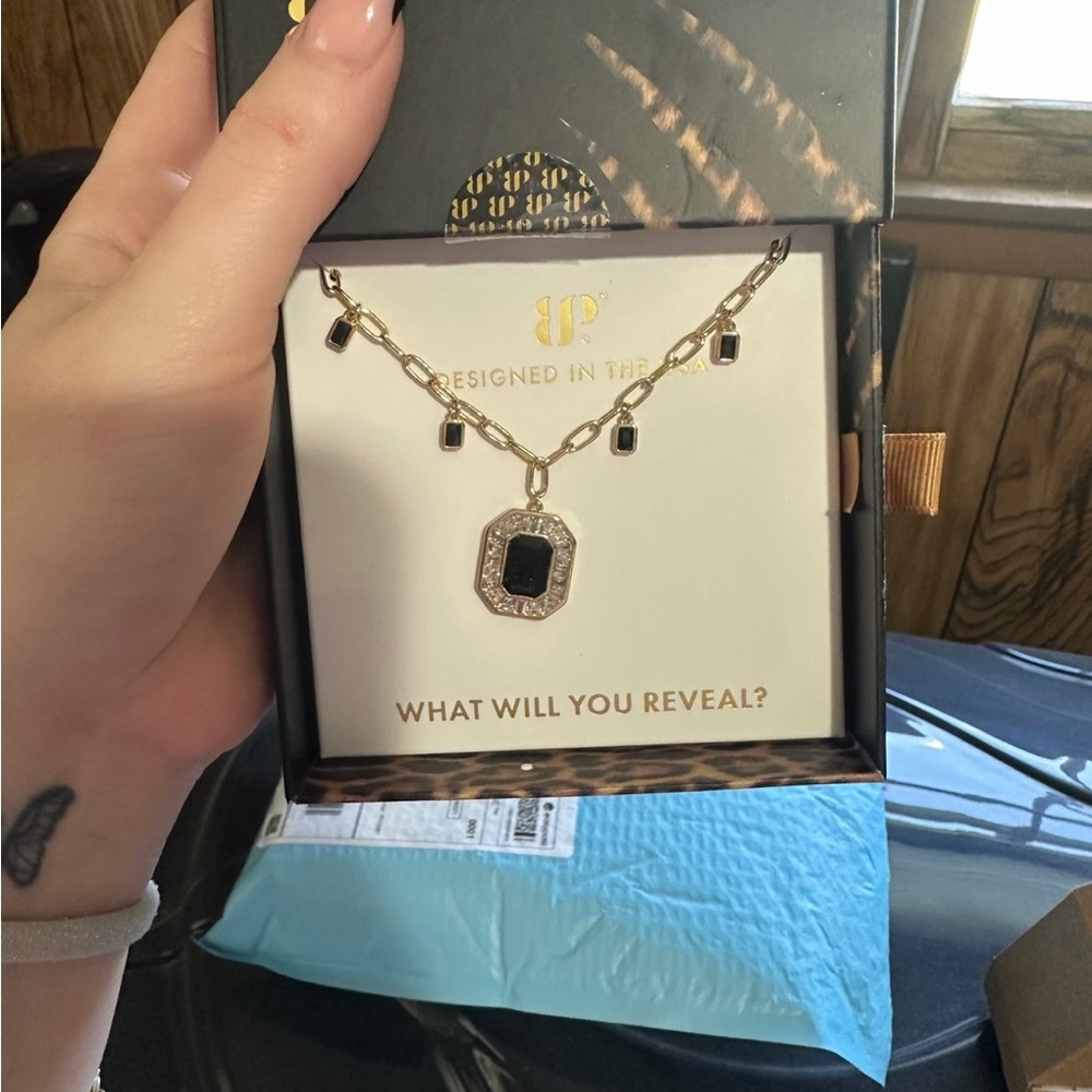 Elegant Gold and Black Pendant necklace Pulse between strikes- untamed necklace.